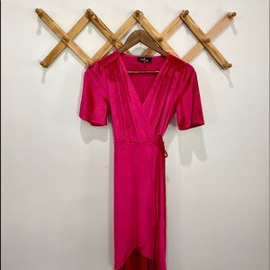 Pink velvet midi wrap dress